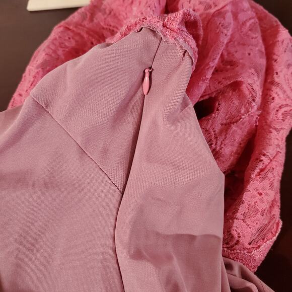 Vtg Nicole Miller Lace Square Neck Bodycon Sheath Dress size M Coquette Pink Y2K - Picture 6 of 13